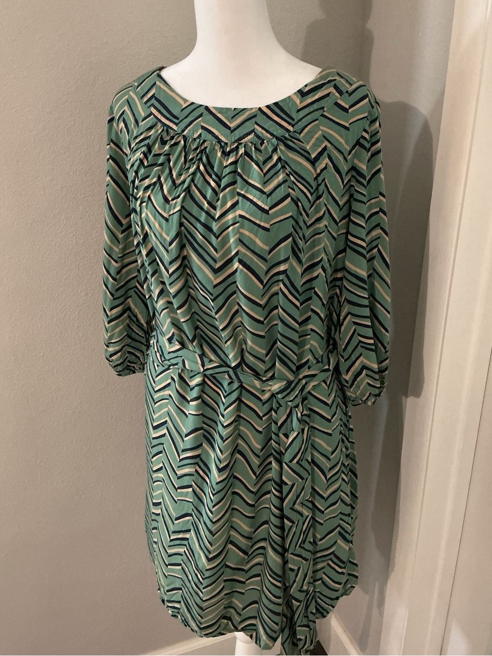 Anthropologie Under Skies Chevron Mini Dress Boho Green Size M
